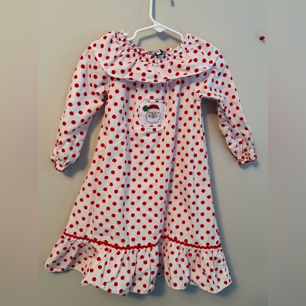 Cecil and Lou Smocked Santa Red Polka Dot Long Sleeve Dress